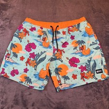 Neff Rubber Duck Tropical Swim Trunks Mens Large Blue Elastic Waist Pockets
