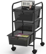 3 Drawers Rolling Utility Cart Art Craft Organizer, Black 1-Column, 25.4'