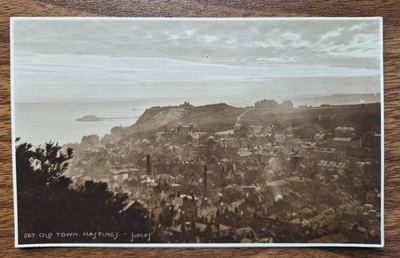 Altstadt Hastings West Hill Pier Richter Vintage Echtfoto Sepia Postkarte