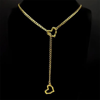 Stainless Steel Necklace Heart O Ring Key Lock Pendant 60cm Chain Jewelry