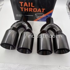 Pair Quad 4 Out Black Exhaust Tip Staggered 2.5 Inlet Dual Wall Angle Cut