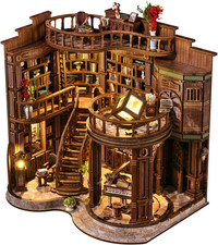 Library Book Nook Kit - DIY Miniature House Kit  Dollhouse Craft for Adults