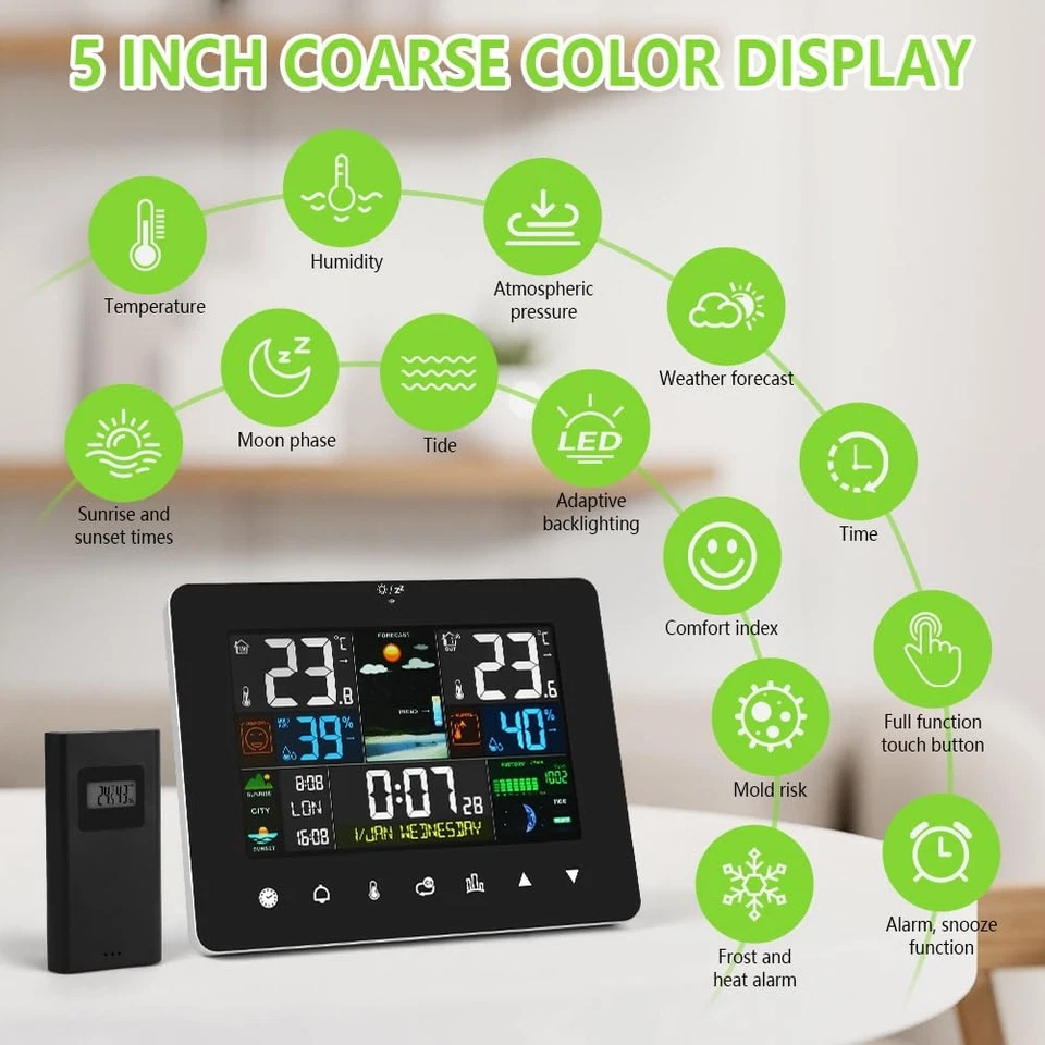 Stazione Meteorologica Wireless con Sensore Esterno Schermo LCD Sveglia Data Ora - Immagine 3 di 4