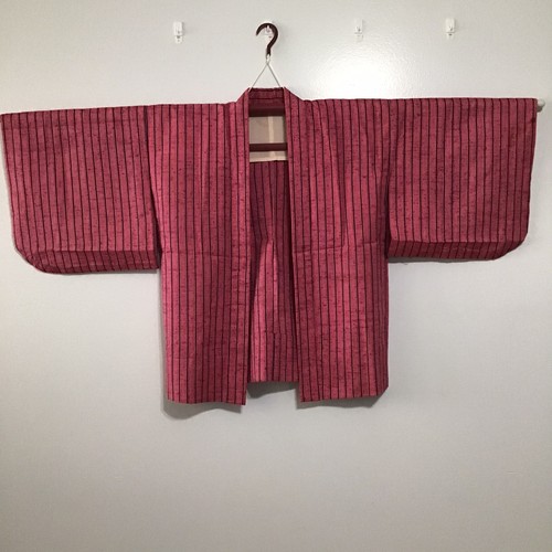Vintage japanischer Kimono & Haori Set rosa vertikale Streifen - Mädchen Jugendliche Jugend - Bild 3 von 15