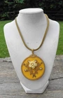 Vintage Miriam Haskel Gold Tone Bakelite Celluloid Faux Pearl Rose Disc Necklace