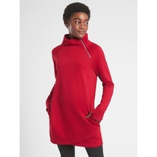 Athleta Cozy Karma Red Asymmetric Zip Mock Neck Sweater Mini Dress Size Medium