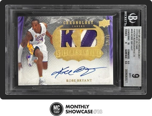 KOBE BRYANT BGS 9 2007 UD CHRONOLOGY STITCHES IN TIME GAME-USED PATCH AUTO 17/25