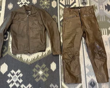 VTG Harley Davidson AMF 70's Brown Leather Jacket & Pants Women Biker Suit Small