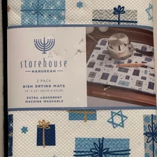 Storehouse Hanukkah Dish Drying Mats 2 Pack - Blue Gifts And Stars