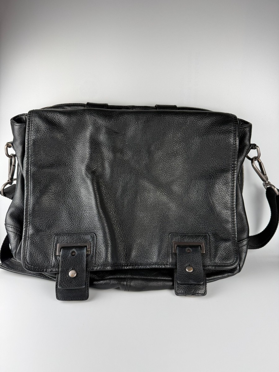 Banana Republic Mens Messenger Bag Black Leather Laptop Sleeve
