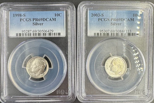 1998-S & 2003-S Roosevelt Silver Proof Dimes 90% Silver San Francisco Mint Lot