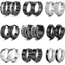 9Pairs Hoop Earrings for Men Stainless Steel Black Men's Hoop Earring