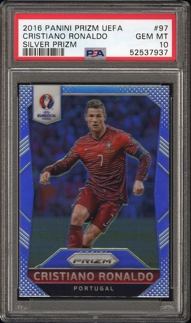 CRISTIANO RONALDO 2016 PRIZM UEFA EURO SILVER #97 PSA 10 PORTUGAL LOW POP!