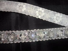 Vintage Fancy Hand Beaded Trim Silver White and Iridescence Colored 