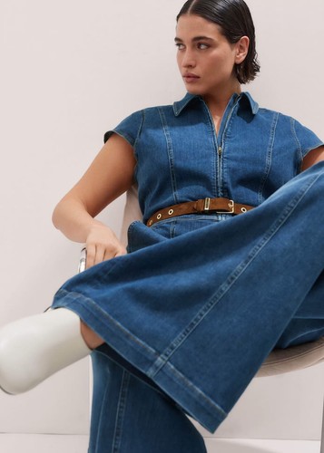 ME + EM Palazzo Stretch Denim Travel Jumpsuit - MSRP $425 Size US10 - BNWT - Picture 7 of 7