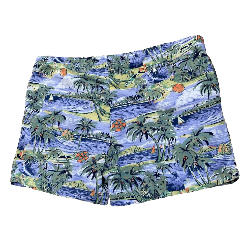 LANDS END Hawaiian Swim Trunks Men 38 42 Mesh Lined Made USA Drawstring Rare 90s - Image 2 of 4