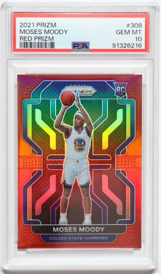 2021-22 Panini Prizm Moses Moody Red Prizm /299 Rookie RC PSA 10 #308