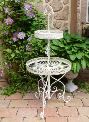 Etagere 2 Etagen Jardiniere Pflanzkasten Blumenständer Metall Shabby weiß