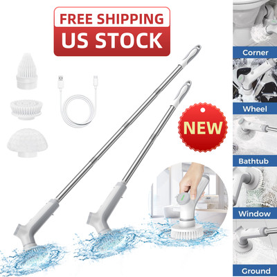 Cordless Electric Spin Scrubber Extendable Handle 3  Brush Head Adjustable New