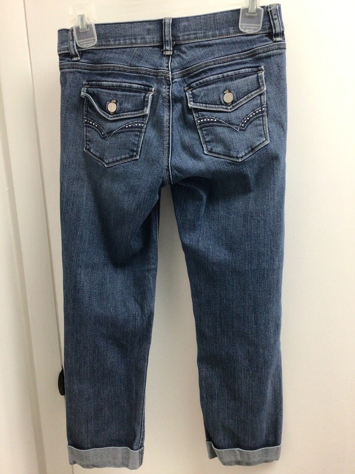 White House Black Market Size 0 Womens Slim Crop Rhinestone Blue Jeans