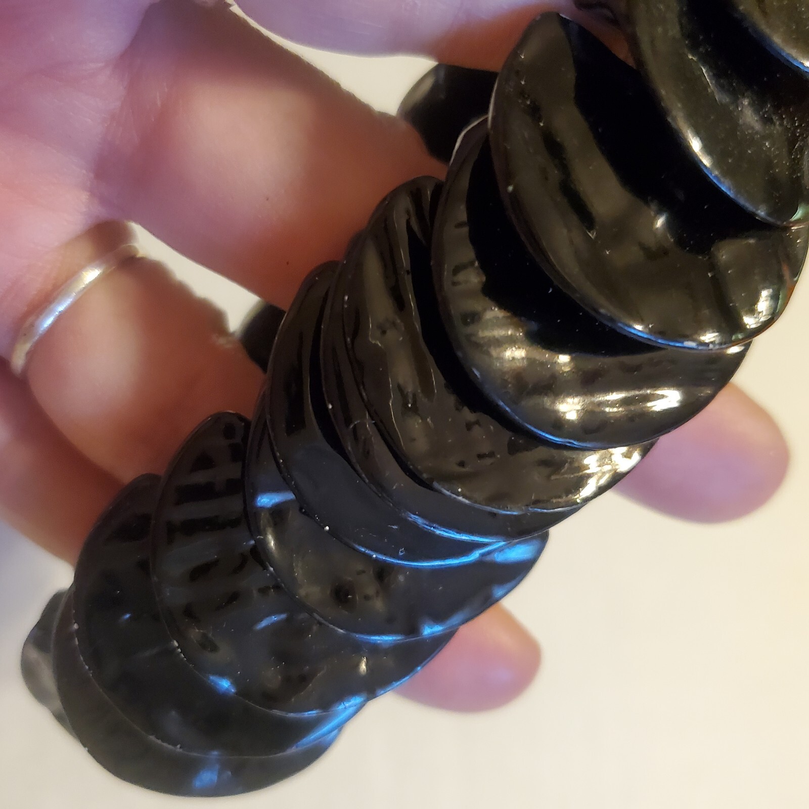 Shell Bracelet Stretch Cuff Black Circle Disc Boh… - image 5