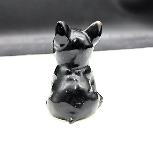71g Cute Natural Obsidian Hand Carved French Bulldog Crystal Quartz Decoration - Picture 9 of 13