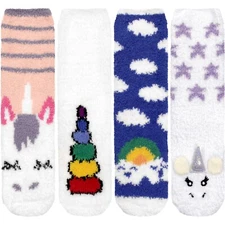 Women's Super Soft Warm Microfiber Fuzzy Cozy Fun Cute Unicorn Crew Socks Series