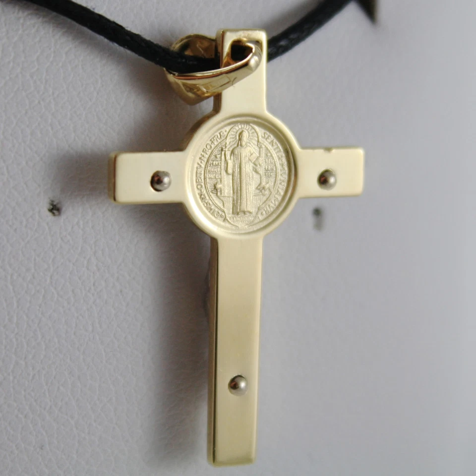 CRUZ ORO AMARILLO BLANCO 18K CON MEDALLA JESÚS Y SAN BENDICTO HECHA EN ITALIA Foto 3 de 4