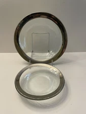 2  Vintage Annieglass Antique Roman Platinum Glass Bowls "Platinum " 8.5” & 6”