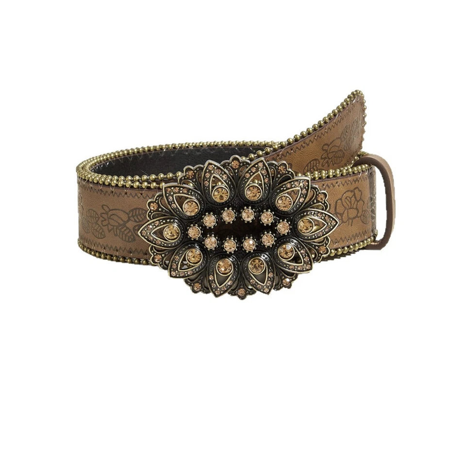 Damen Kunstleder Nieten Gürtel Punk Bund Strass Schnalle PU 3.8cm Breit - Bild 3 von 4