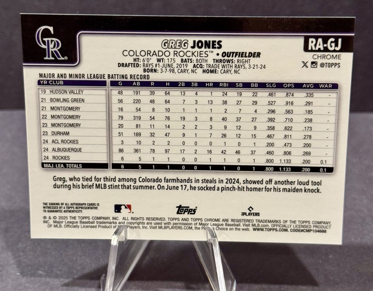 2025 Topps Chrome Greg Jones Rookie Auto Purple Speckle Refractor