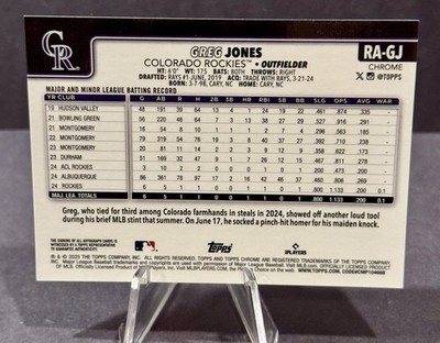 2025 Topps Chrome Greg Jones Rookie Auto Purple Speckle Refractor