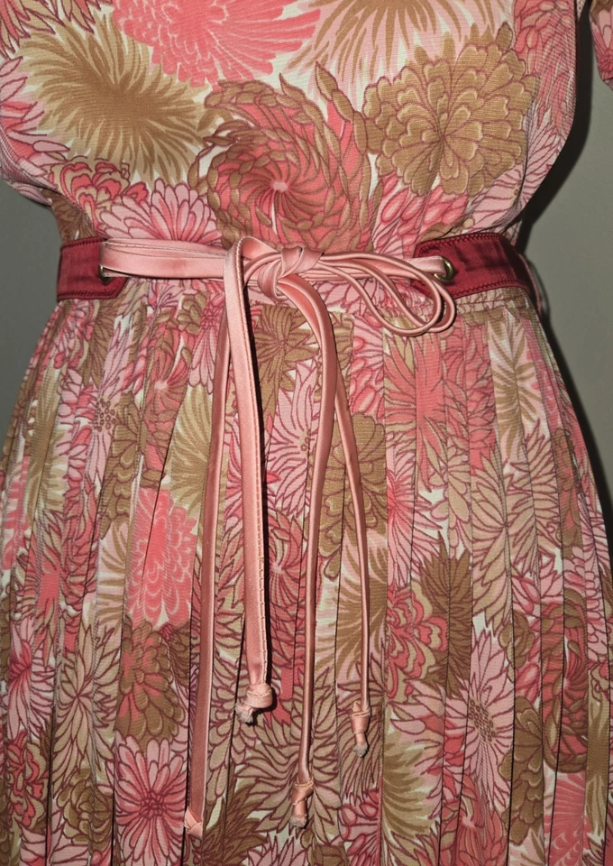 Vestido Vintage Años 60 R&K Originales Rockabilly Secretary Mod Rosa Floral Plisado M? Foto 4 de 4