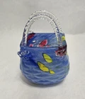 Vintage Hand Blown Art Glass Purse Vase  Murano Style Blue Red Yellow Green
