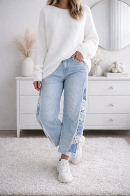 S   Barrel Ballon Jeans schöne Waschung Spitze Hose blau weiss