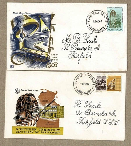 Australia 1968 1968 WCS Christmas NT FDC Cover x2 Fairfield Heights