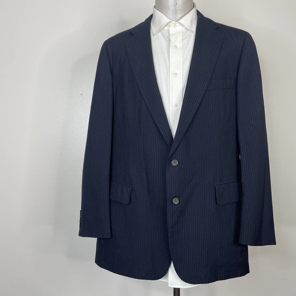 Chaps Ralph Lauren USA Made 2 Piece Suit Mens 44L 36x31 Navy Blue Striped Wool - Image 3 of 4