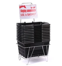 Only Hangers Shopping Basket Set of 12 Durable Red Plastic with Sign and Stan...