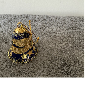 Blue & Gold Metal Hanging Decorative Bell Ornament, Stars, Metallic Finish