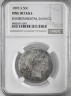 1895-S 50C BARBER SILVER HALF DOLLAR NGC FINE DETAILS ENVIRO DAMAGE #8405241-045