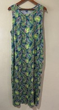 Lands' End Tropical Palm Leaf Maxi Dress Cotton Stretch Pockets Slits Sz 1X w4