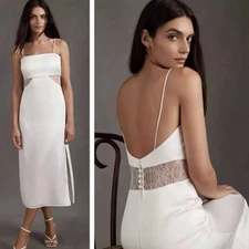 Sachin + Babi Bridal White Satin Midi Slip Dress Size 0