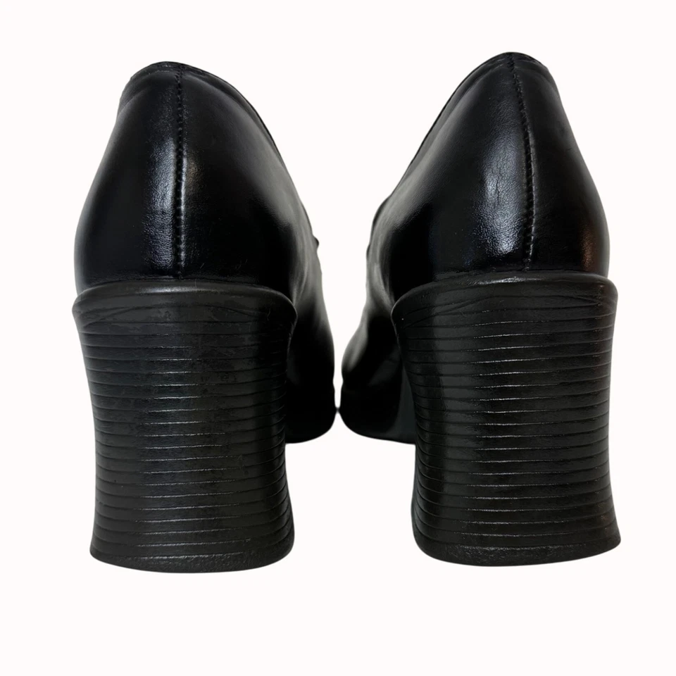 Mocasines Route 66 Negro Tacón Grueso De Colección Y2k Plataforma Zapato Talla 8.5 Sin Cordones Foto 3 de 4