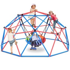 Hapfan Outdoor Climbing Dome with LED Saucer Swing Backyard Playset Jungle Gym