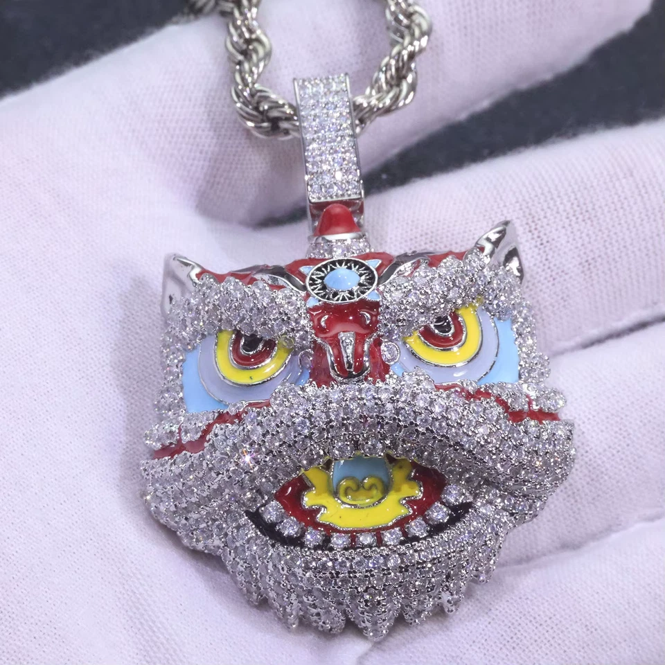 Collar Colgante Pequeño Cabeza de Tigre Oriental Deslumbrante Esmalte AAA+CZ de 22 Pulgadas Foto 3 de 4