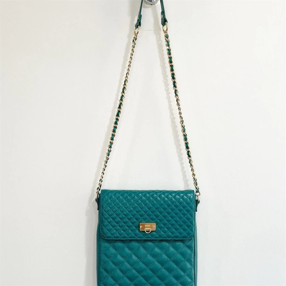 Сумка через плечо Bodhi женская бирюзовая стеганая кожа с замком-вертушкой и ремешком на золотой цепочке - Изображение 2 из 4