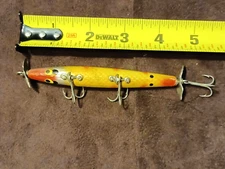 One Un-Branded, Wooden Torpedo Fishing Lure, W/ Painted Eyes, 4.5"