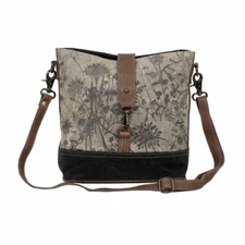 Debonair Upcycled Shoulder Bag-Botanical Print on Canvas with Leather Purse-Myra
