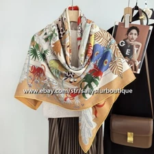 Sallys 70% Cashmere 30% Silk Wrap Scarf Flowers Print Shawl 53" Orange/Peach