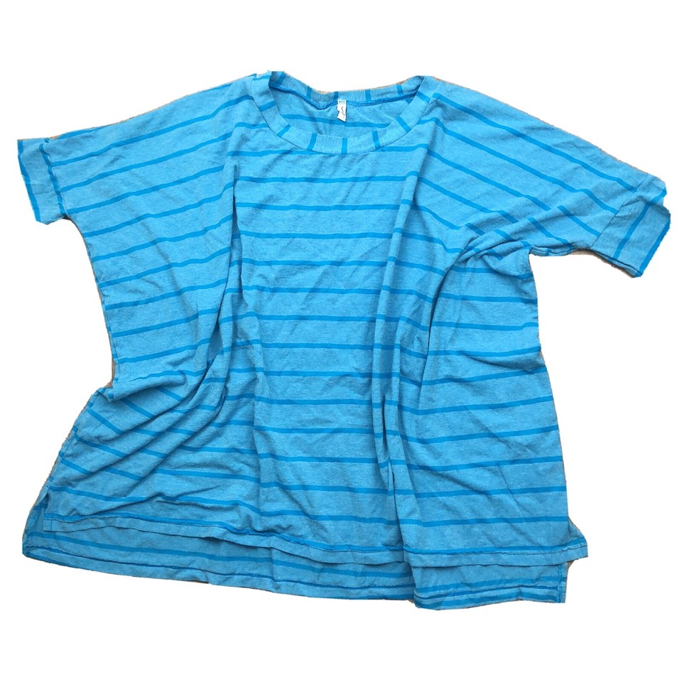 Vigorella Boxy Oversized Tee Sz 8 10 12 Turquoise Stripe Short Sleeve Z